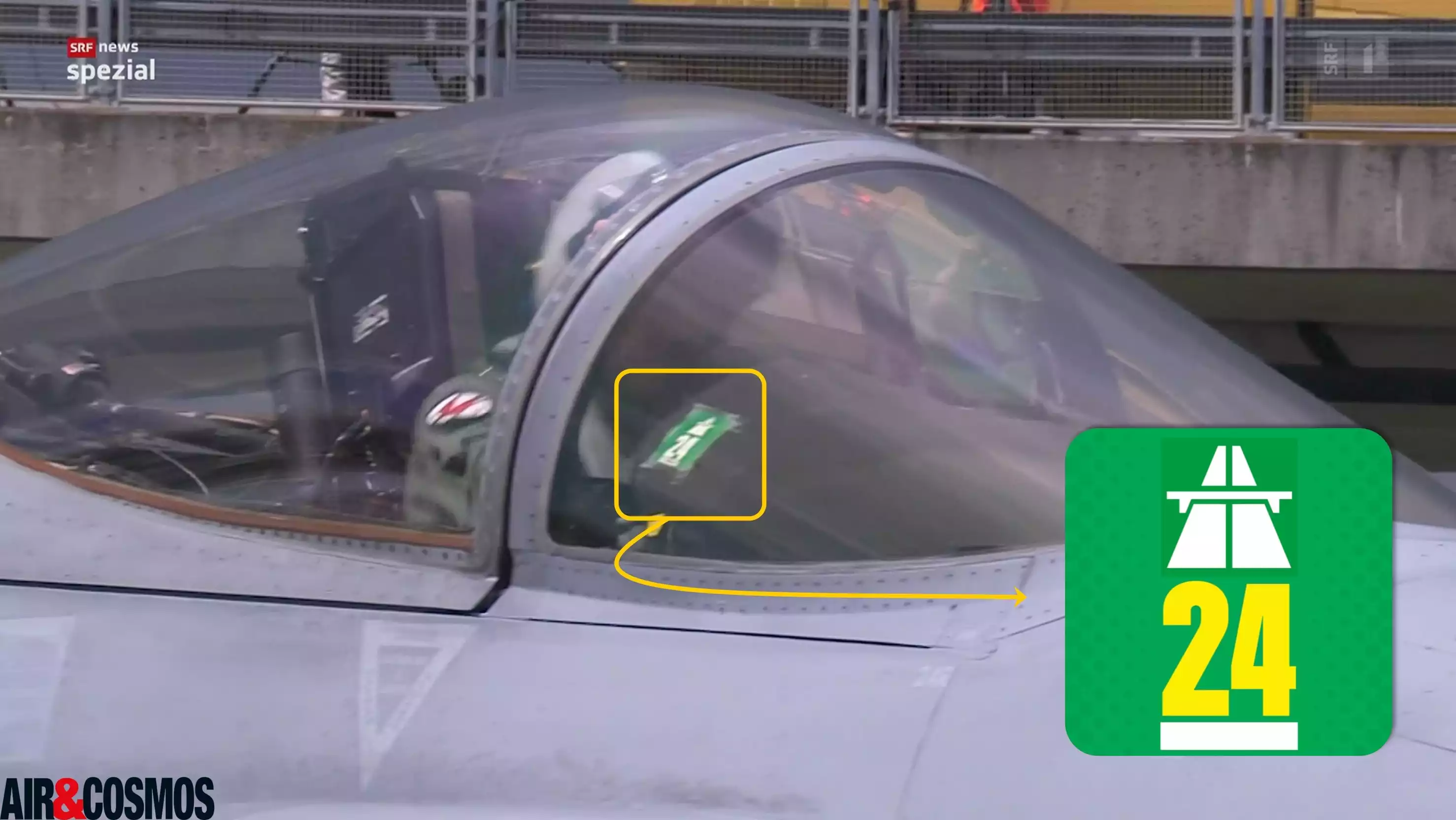 Durant l'exercice Alpha Uno, des vignettes d'autoroutes étaient visibles sur les cockpits des F/A-18 Hornet suisses, les 'autorisant' a pouvoir rouler sur l'autoroute A1 (5 juin 2024).