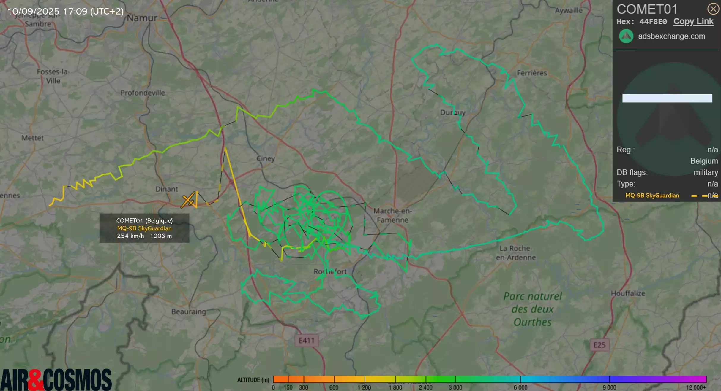 Premier vol en Belgique pour le premier drone MALE MQ-9B SkyGuardian belge (MS-01)(10 septembre 2025).